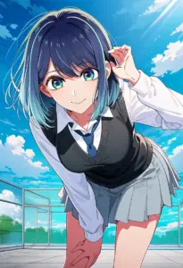 屋上にいる制服姿の黒川あかね