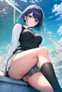 屋上にいる制服姿の黒川あかね