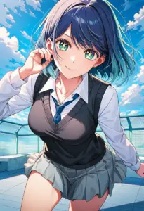 屋上にいる制服姿の黒川あかね
