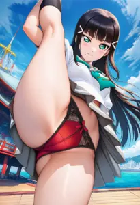 海辺にいる夏服姿の黒澤ダイヤのパンチラ