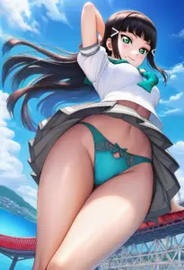 海辺にいる夏服姿の黒澤ダイヤのパンチラ