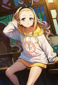 カフェ店内にいる私服姿のクルミ