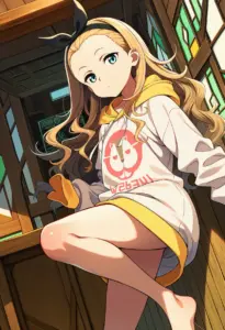 カフェ店内にいる私服姿のクルミ