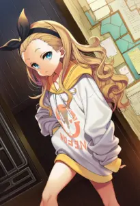 カフェ店内にいる私服姿のクルミ