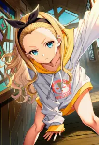 カフェ店内にいる私服姿のクルミ