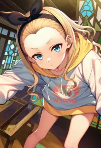 カフェ店内にいる私服姿のクルミ