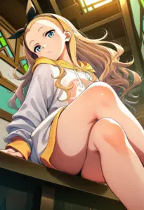 カフェ店内にいる私服姿のクルミ
