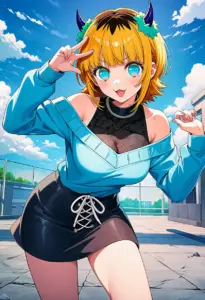 屋上にいる私服姿のMEMちょ