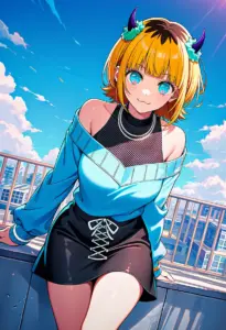 屋上にいる私服姿のMEMちょ