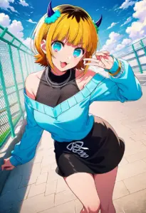 屋上にいる私服姿のMEMちょ