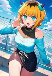 屋上にいる私服姿のMEMちょ