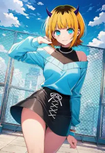 屋上にいる私服姿のMEMちょ