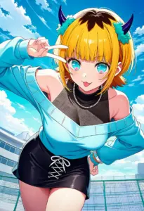 屋上にいる私服姿のMEMちょ