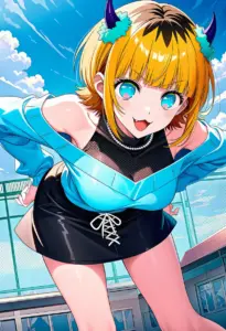 屋上にいる私服姿のMEMちょ