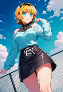 屋上にいる私服姿のMEMちょ