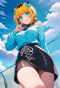 屋上にいる私服姿のMEMちょ