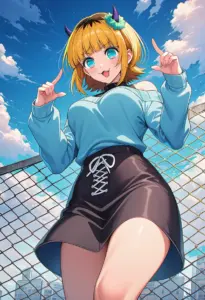 屋上にいる私服姿のMEMちょ