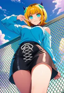 屋上にいる私服姿のMEMちょ