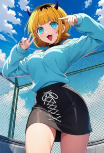 屋上にいる私服姿のMEMちょ