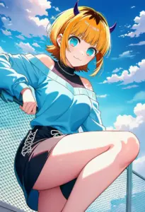 屋上にいる私服姿のMEMちょ
