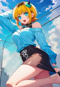 屋上にいる私服姿のMEMちょ