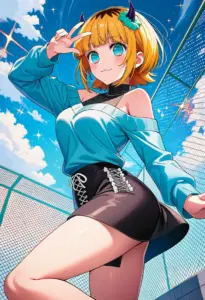屋上にいる私服姿のMEMちょ