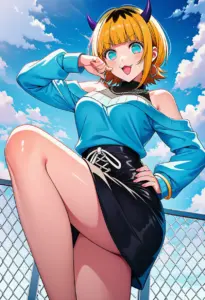 屋上にいる私服姿のMEMちょ