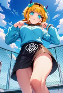 屋上にいる私服姿のMEMちょ