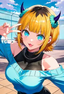屋上にいる私服姿のMEMちょ、バストアップ