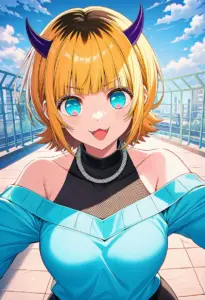屋上にいる私服姿のMEMちょ、バストアップ