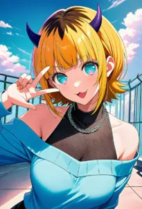 屋上にいる私服姿のMEMちょ、バストアップ