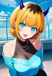 屋上にいる私服姿のMEMちょ、バストアップ