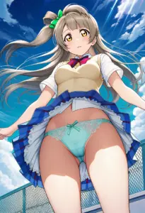 屋上にいる夏服姿の南ことりのパンチラ