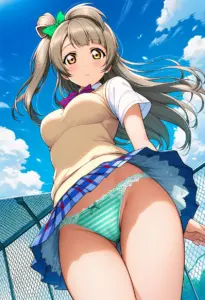屋上にいる夏服姿の南ことりのパンチラ