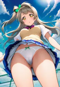 屋上にいる夏服姿の南ことりのパンチラ