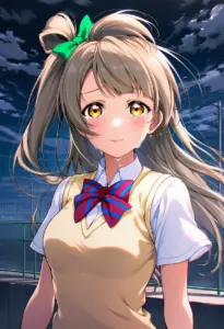 屋上にいる夏服姿の南ことり、涙のバストアップ