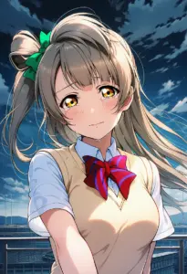 屋上にいる夏服姿の南ことり、涙のバストアップ