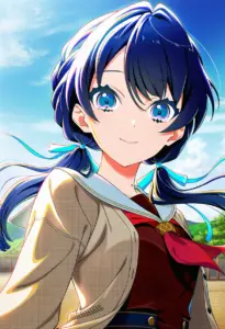 屋上にいる冬服姿の村野さやか、バストアップ