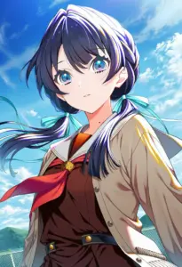 屋上にいる冬服姿の村野さやか、バストアップ