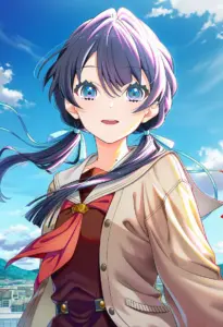 屋上にいる冬服姿の村野さやか、バストアップ