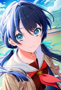 屋上にいる冬服姿の村野さやか、バストアップ