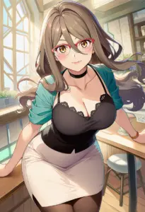 カフェ店内にいる私服姿の中原ミズキ