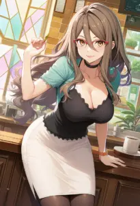 カフェ店内にいる私服姿の中原ミズキ