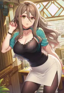 カフェ店内にいる私服姿の中原ミズキ