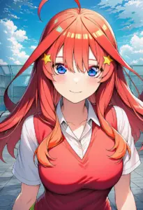 屋上にいる夏服姿の中野五月、バストアップ
