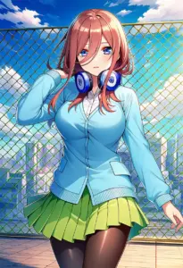 屋上にいる夏服姿の中野三玖