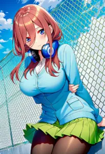 屋上にいる夏服姿の中野三玖