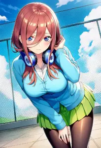 屋上にいる夏服姿の中野三玖