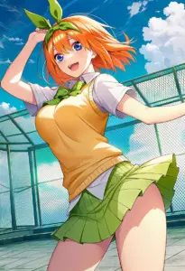 屋上にいる夏服姿の中野四葉