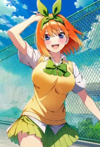 屋上にいる夏服姿の中野四葉